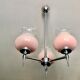 Chandelier 3 fires chrome and corollas of pink glass 1970