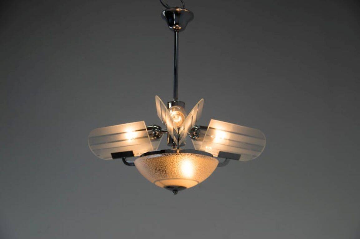 Rare Art Deco Chandelier, Czechoslovakia, 1930s