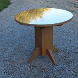 1950s round oak table, 2 heights, central quadripod leg