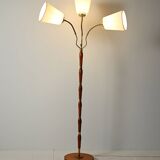 Lampadaire à trois bras en teck et laiton, Scandinavie, années 1940-1950