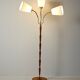 Three-arm teak and brass floor lamp, Scandinavia, 1940s–50s