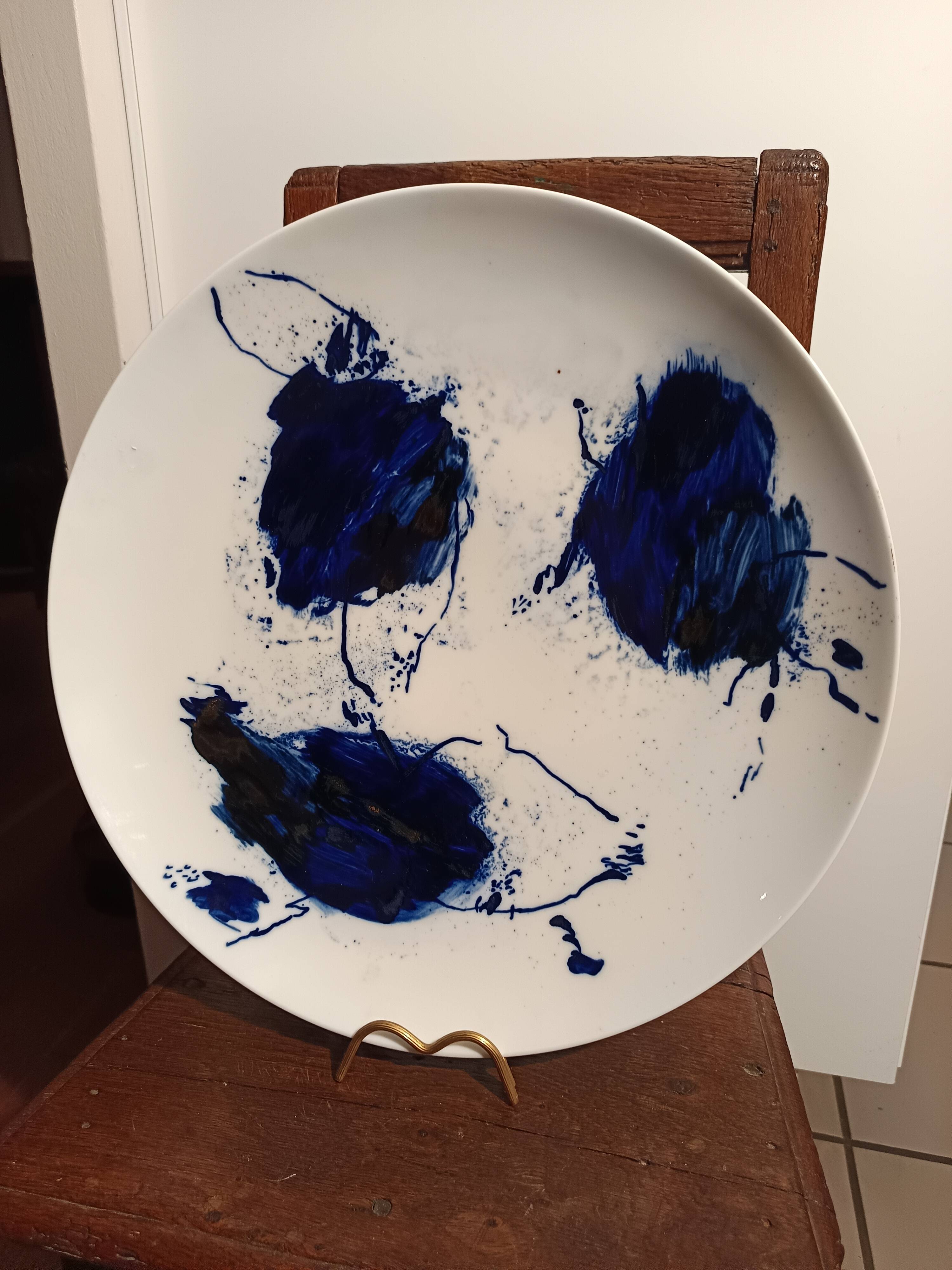 Art contemporain grand plat céramique signé Barbara Schroeder