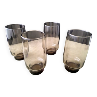 4 vintage orangeade glasses in smoked glass