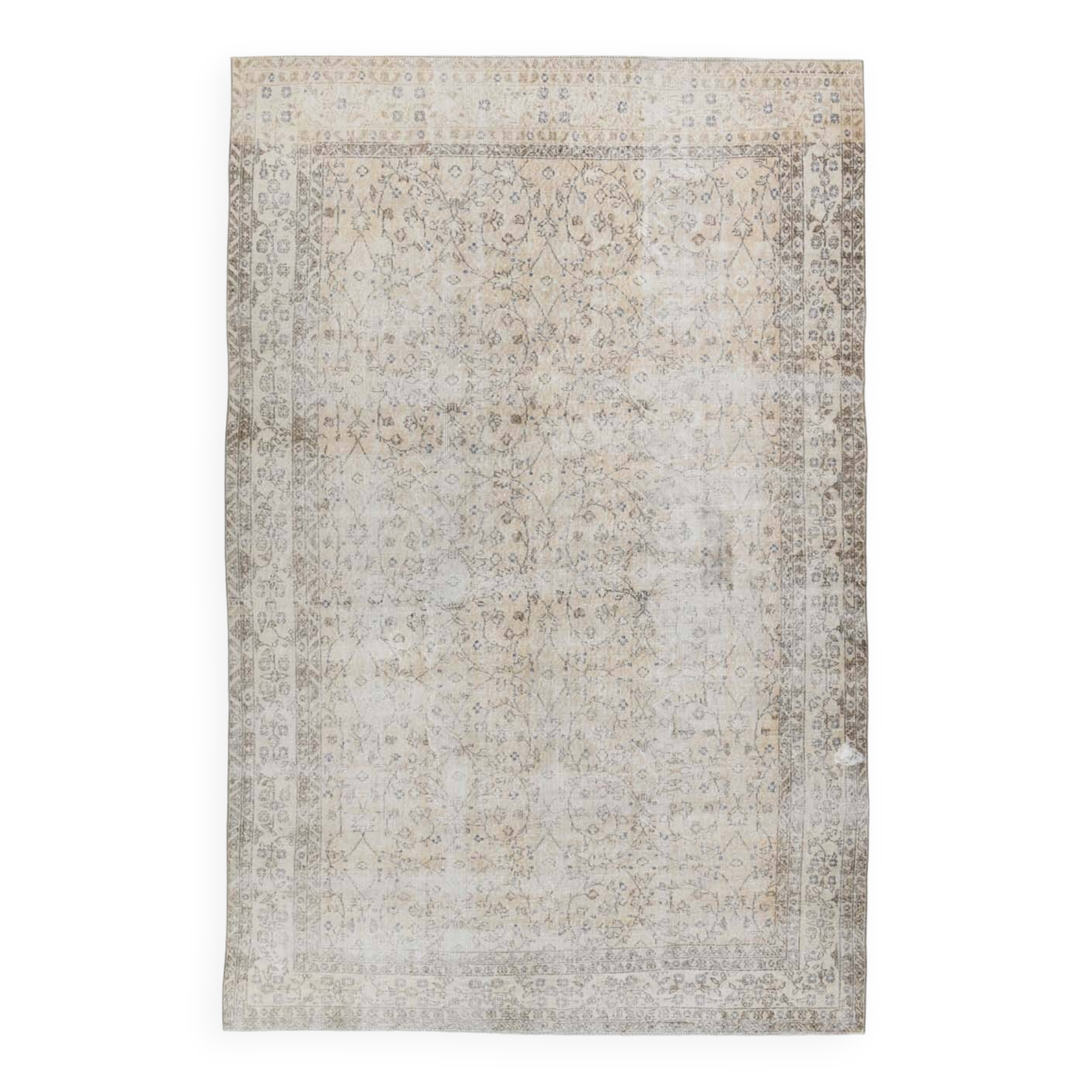 7x10 Vintage Beige Floral Vintage Persian Area Rug, 204x313 Cm