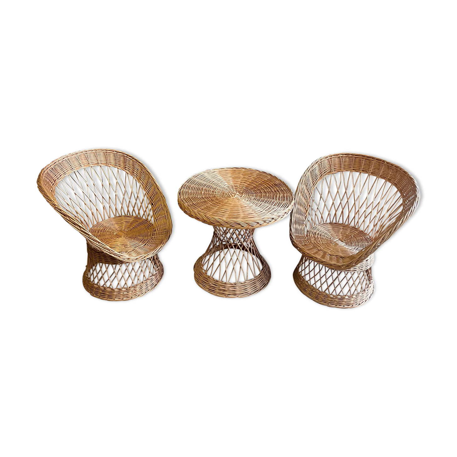 Fauteuils table en rotin vintage