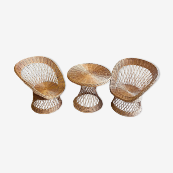 Vintage rattan table chairs