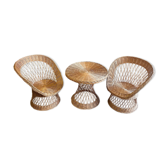 Vintage rattan table chairs