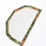 Old vintage octagonal mirror, floral patterns, green and gold