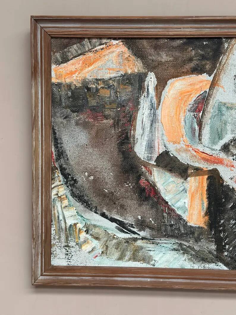 Swedish Original Oil on Canvas – "Abstract Composition" by Eivor Lindberg – 1967 – Signed – Vintage and Framed – 68 × 52 cm (26.8 in × 20.5 in)
