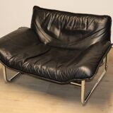 Vintage armchair by Johan Bertil Häggström for Ikéa in leather and chrome metal, 1970s