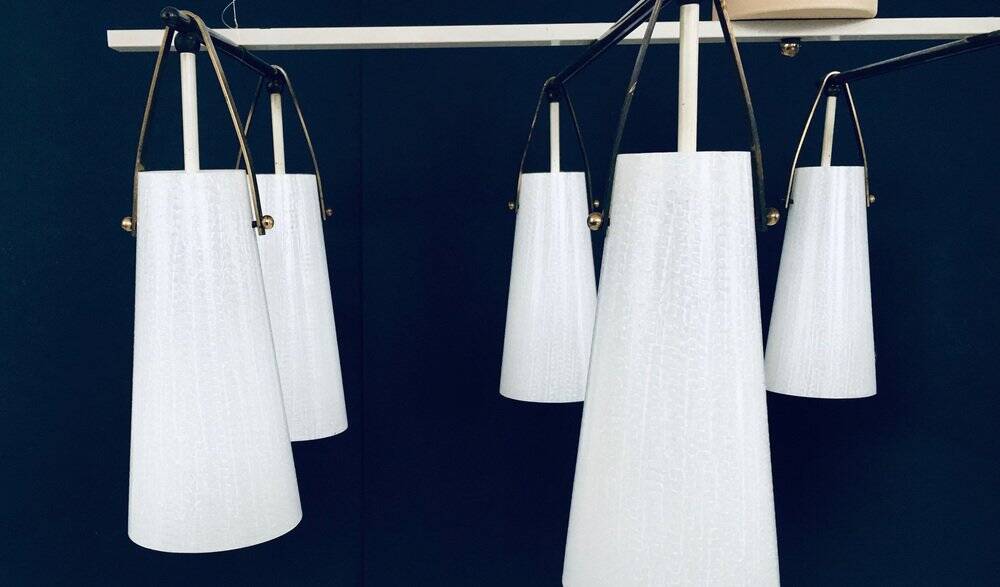 Italian glass and brass chandelier, Italy, 1950s