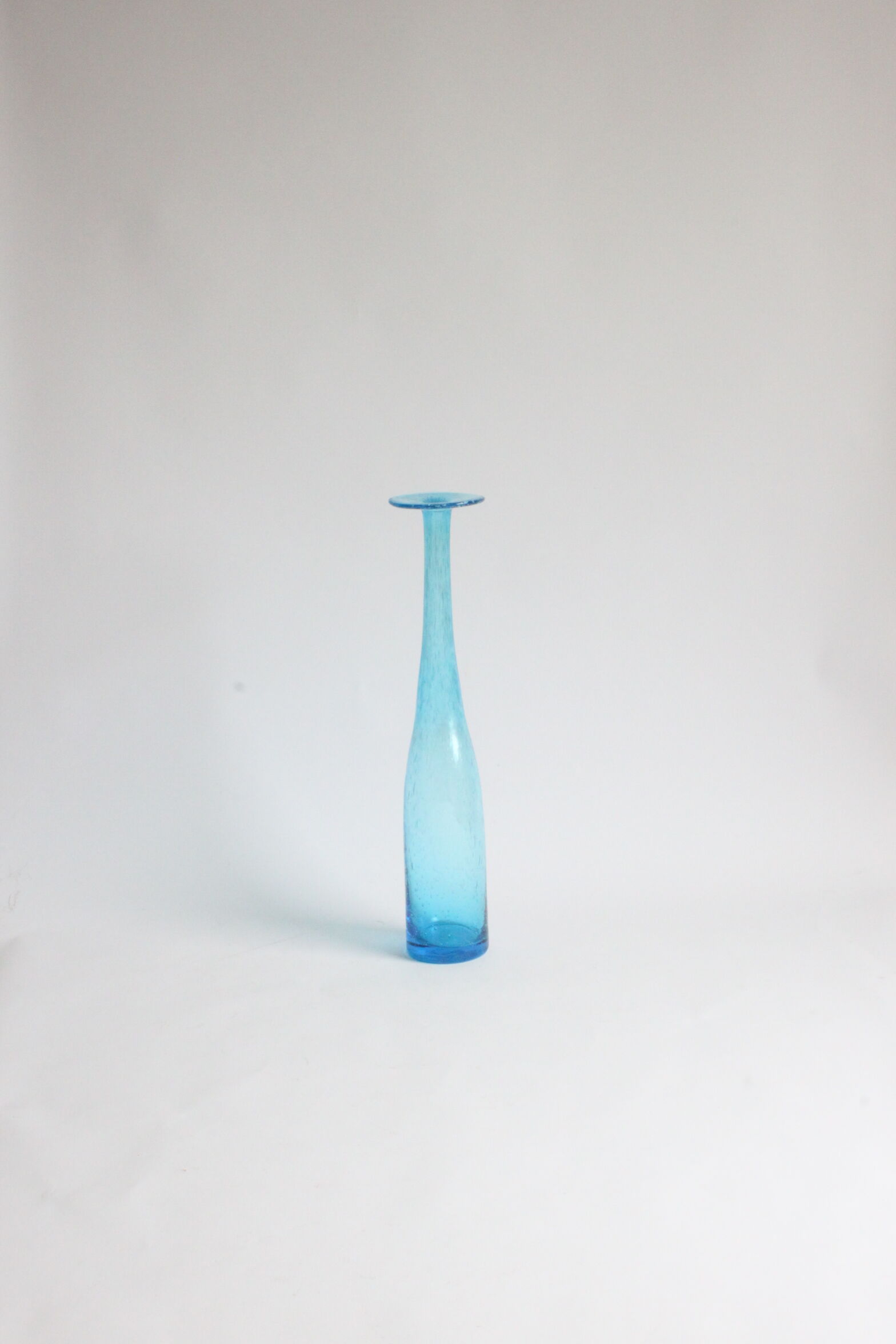 Vintage handblown blue bubble glass bottle vase