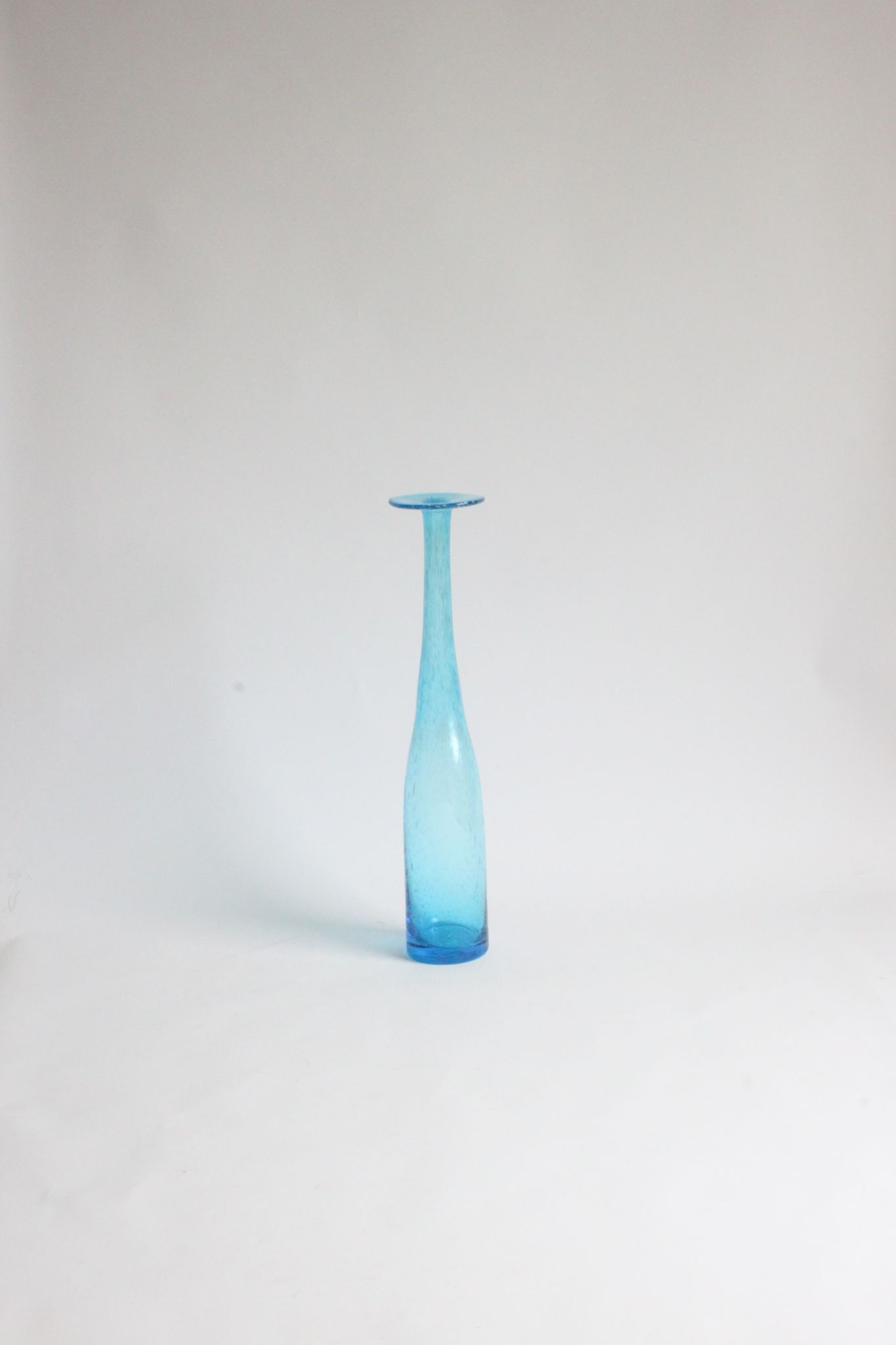 Vintage handblown blue bubble glass bottle vase