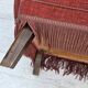 1970s, Danish 2-seater sofa, salmon pink furniture velour, oak wood.