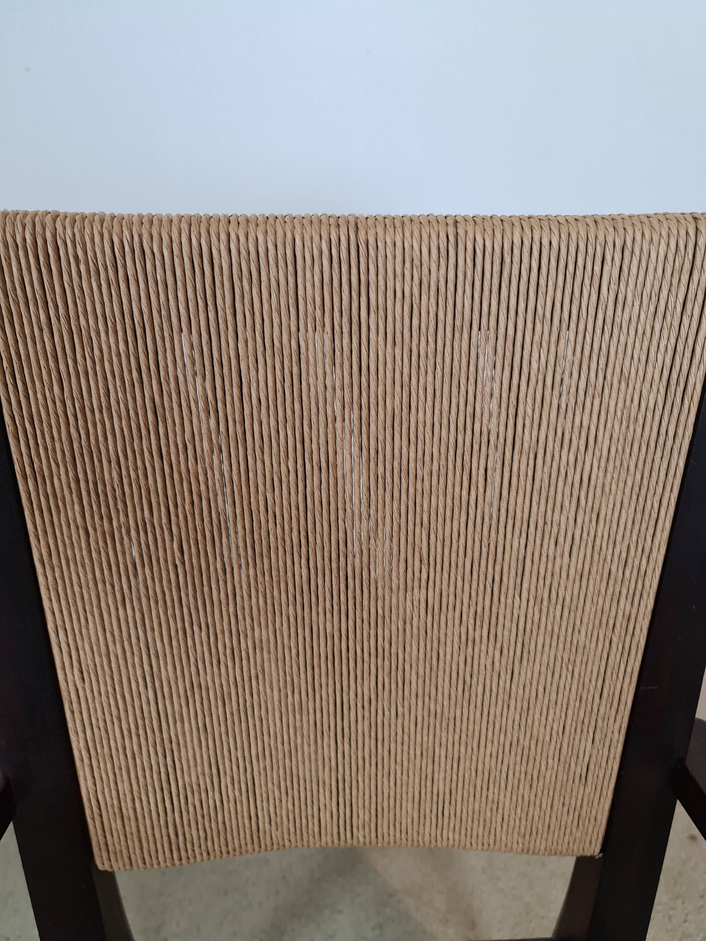 4 French mahogany and rope chairs 1950s