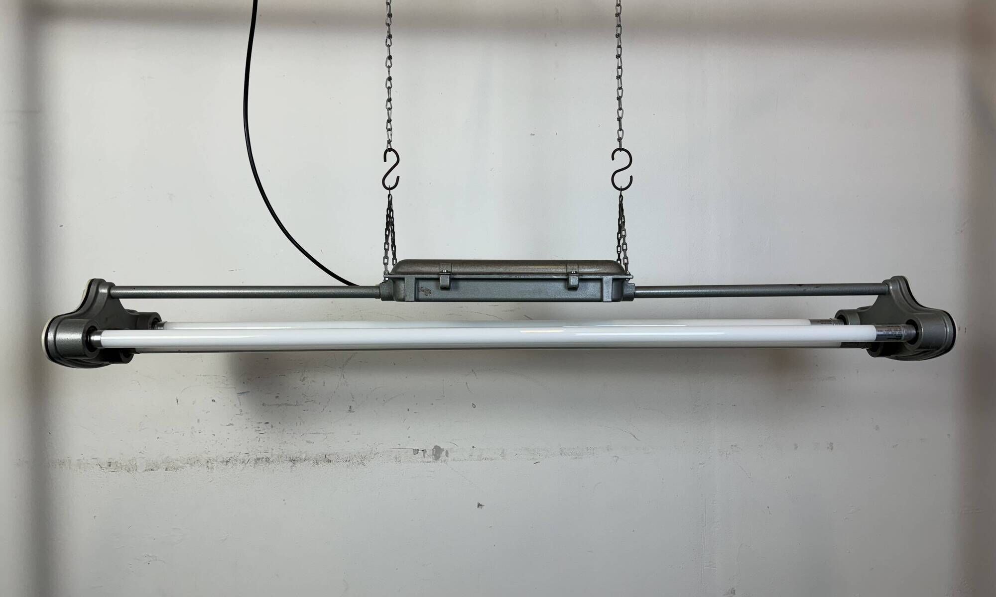Grey Industrial Hanging Tube Light from Polam Gdansk, 1970s