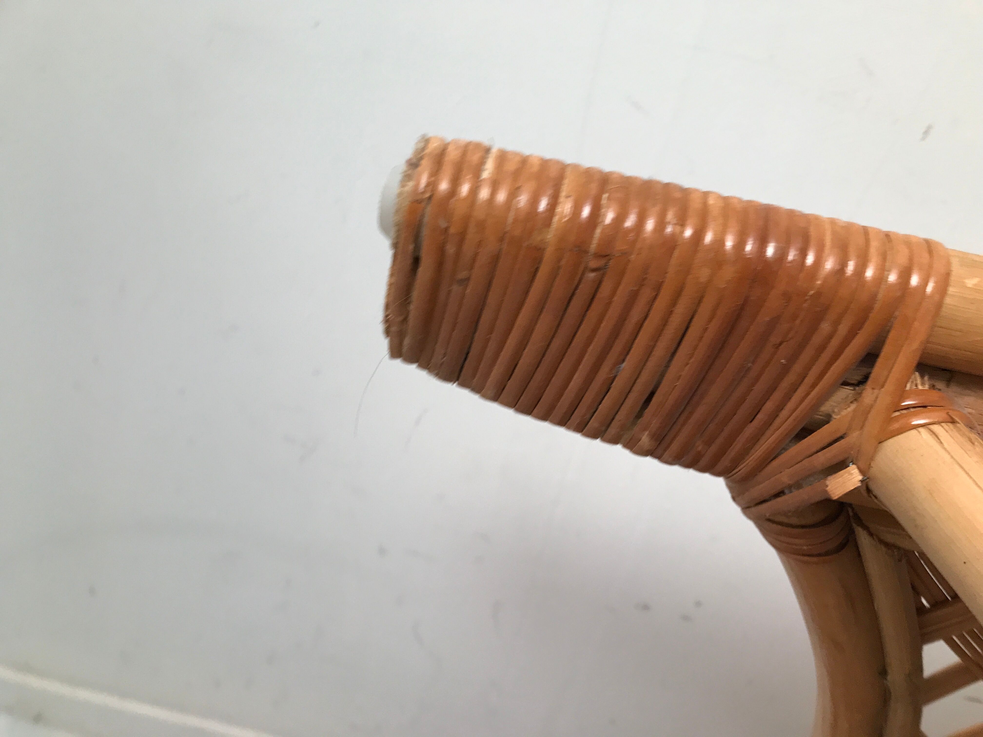 Canning rattan chair and vintage foot rests