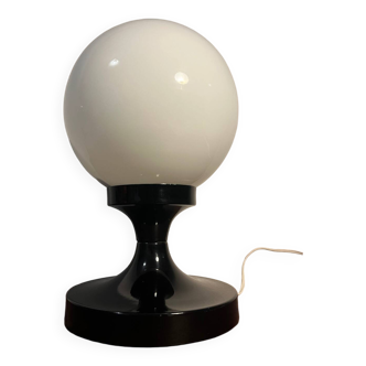 Opaline and black metal table lamp, 1980s