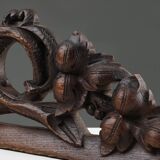 Fronton en chêne avec feuilles de chêne sculptées à la main, France vers 1850