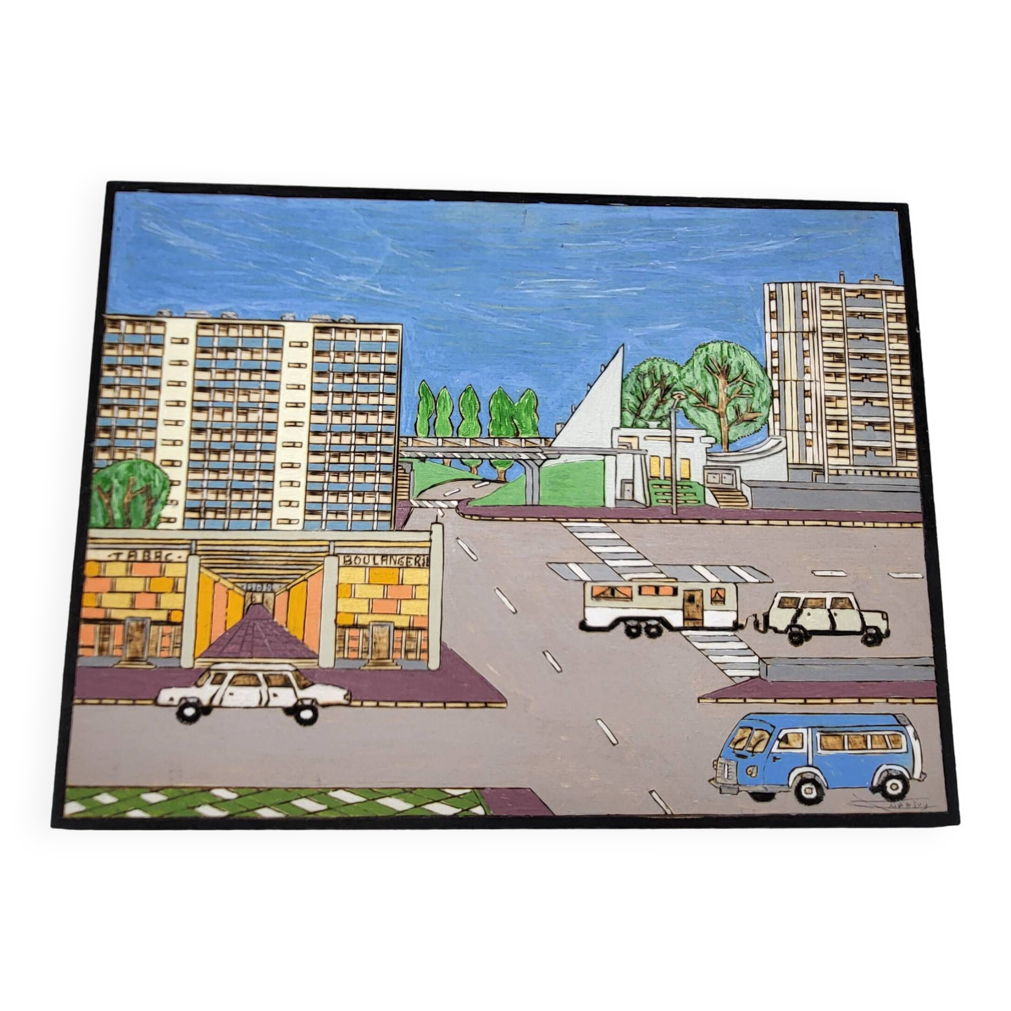 Naive Art painting painting on wood