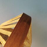 Teak veneer and hemp cord hanging lamp. Estimated 1950-60s