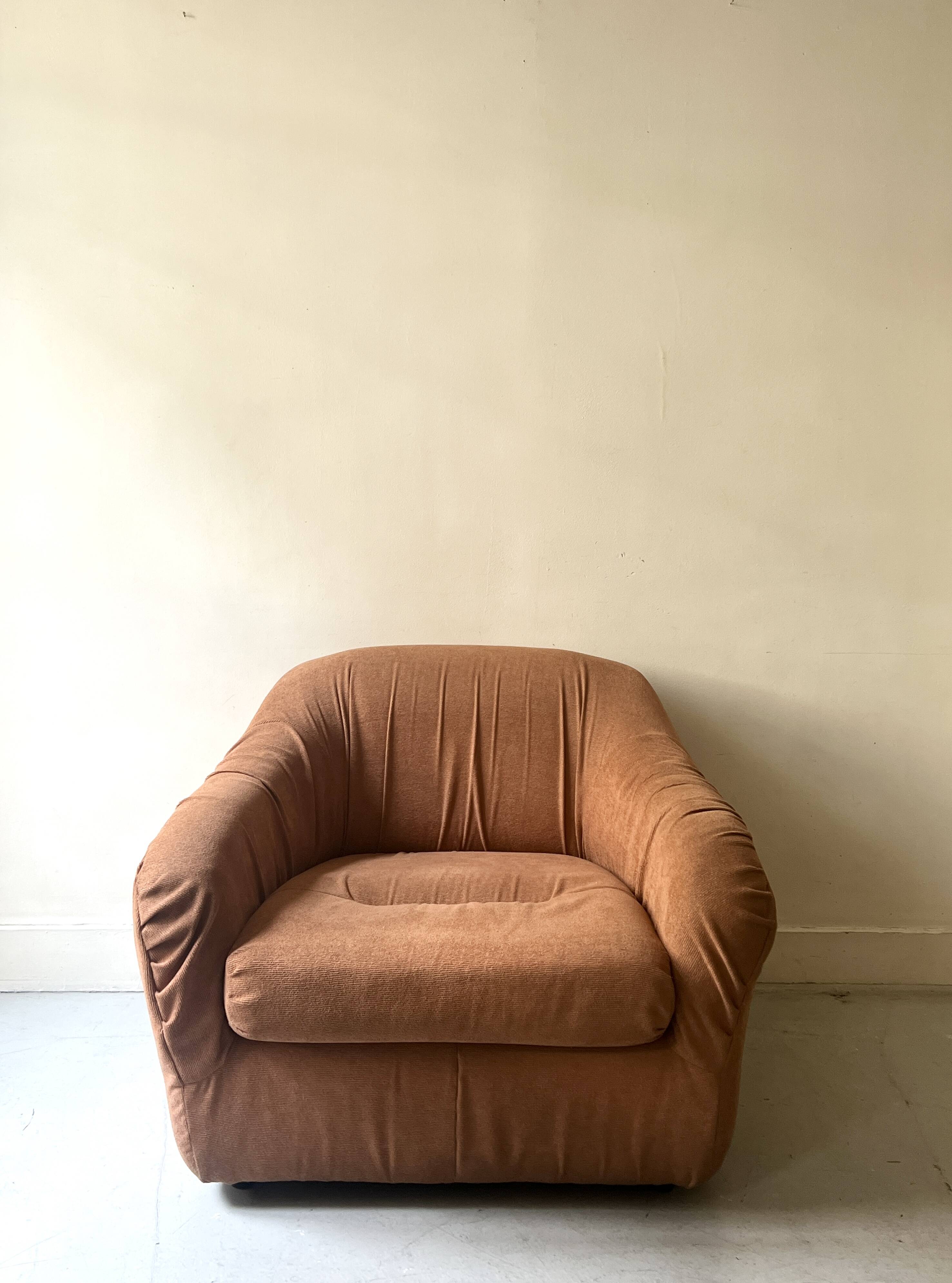 Club armchair in short terracotta velvet, Steiner Paris France 1970