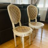 Paire de chaises Louis XVI époque fin XIXe cannages façon damiers