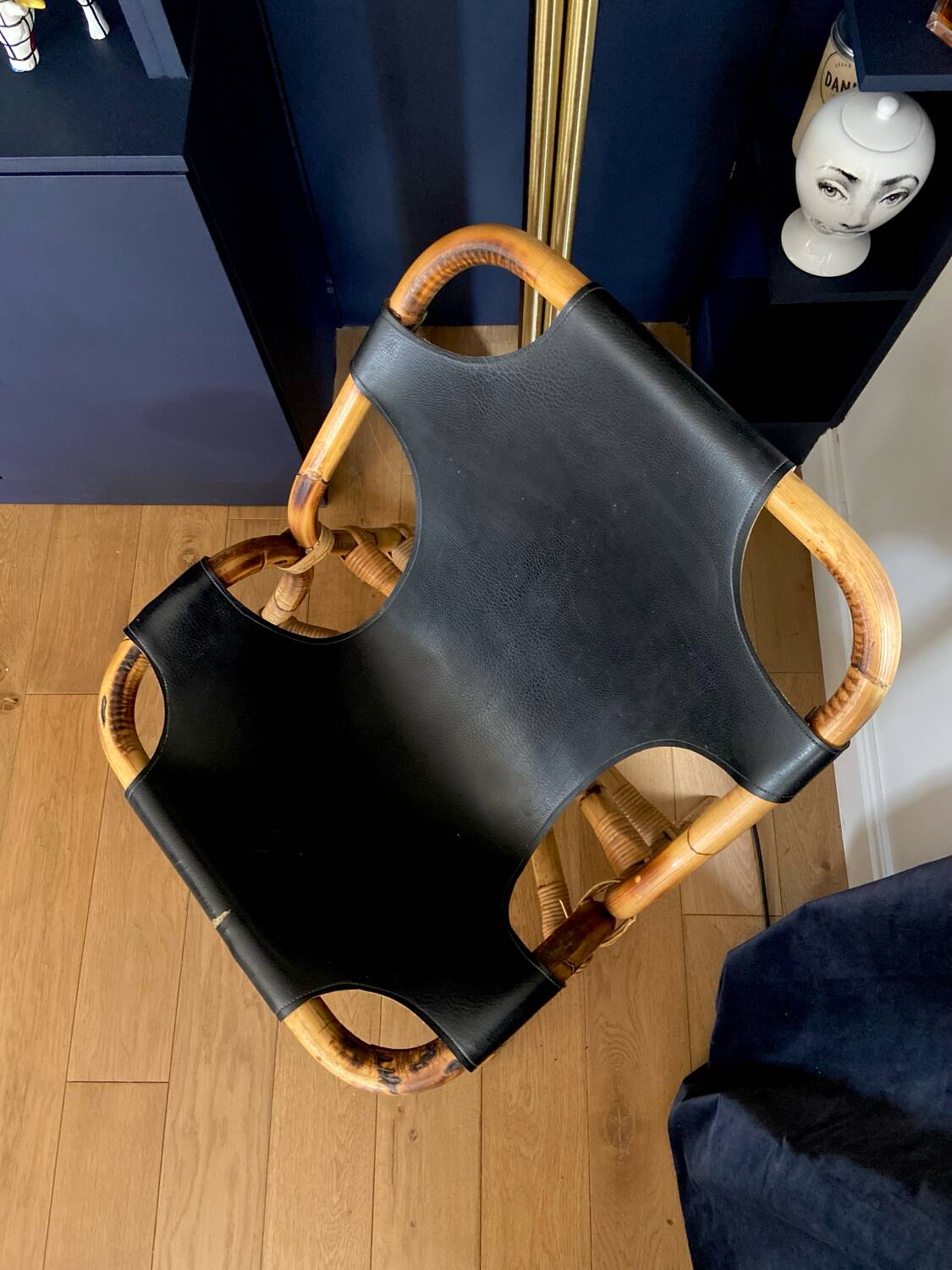 Bamboo and leather sling chair