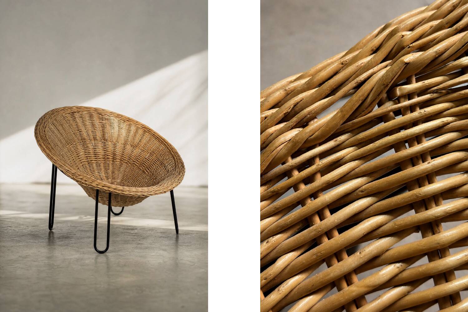 Vintage Mid-Century Italian Modern Boho Rattan Spherical Bowl Chair, 1950s