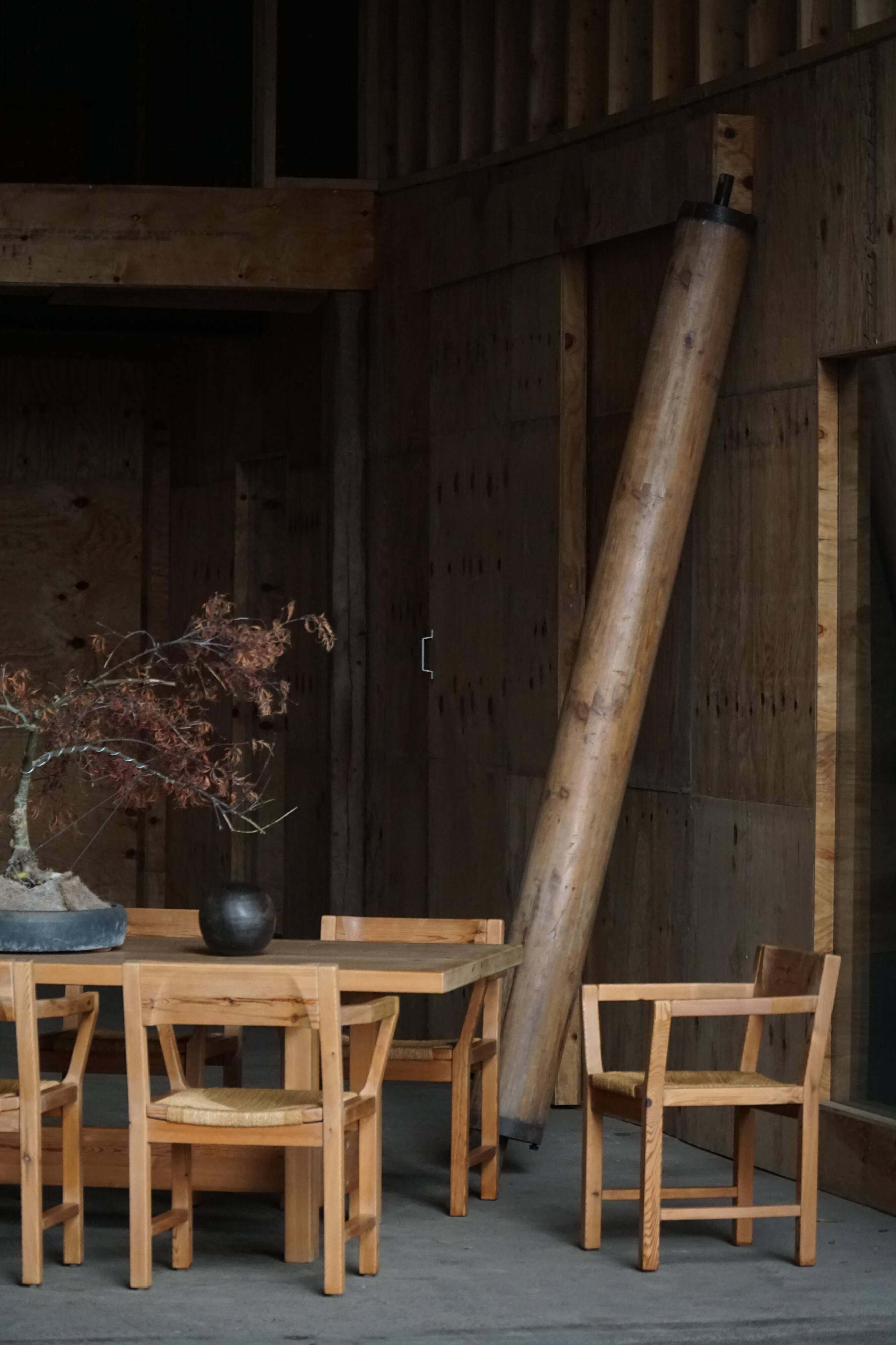 Set of 8 Danish dining chairs in pine and woven paper cord, Tage Poulsen, 1970s.