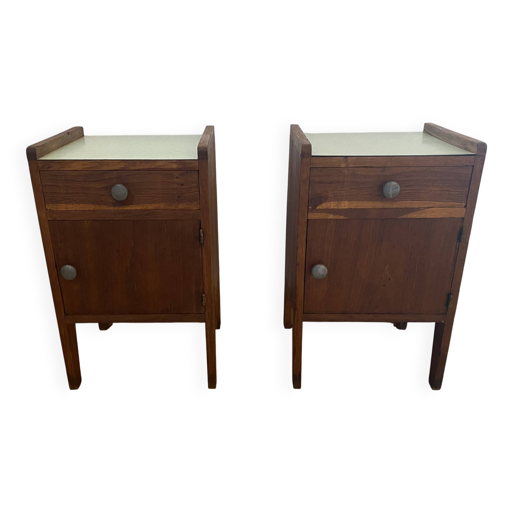 Pair of solid oak bedside tables from the 1950s.