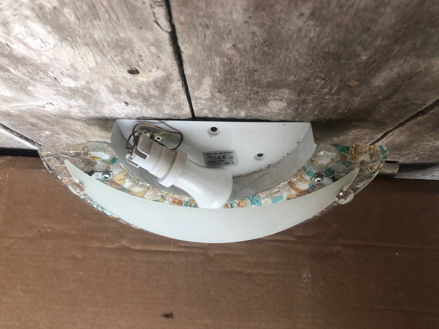 Old half moon wall lamp fabas luce molded glass