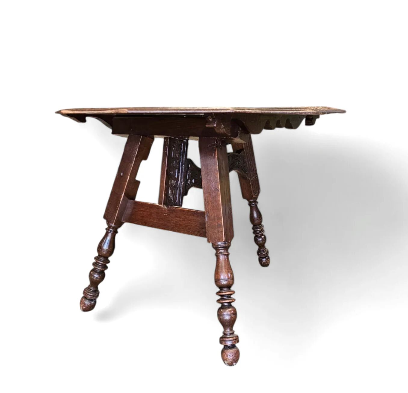 Antique tripot carved folding table / Netherlands / oak / 19th century circa 1880