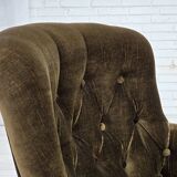 Fauteuil scandinave des années 1950, velours vert, bois de frêne.