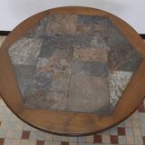 Round coffee table in oak and vintage stones
