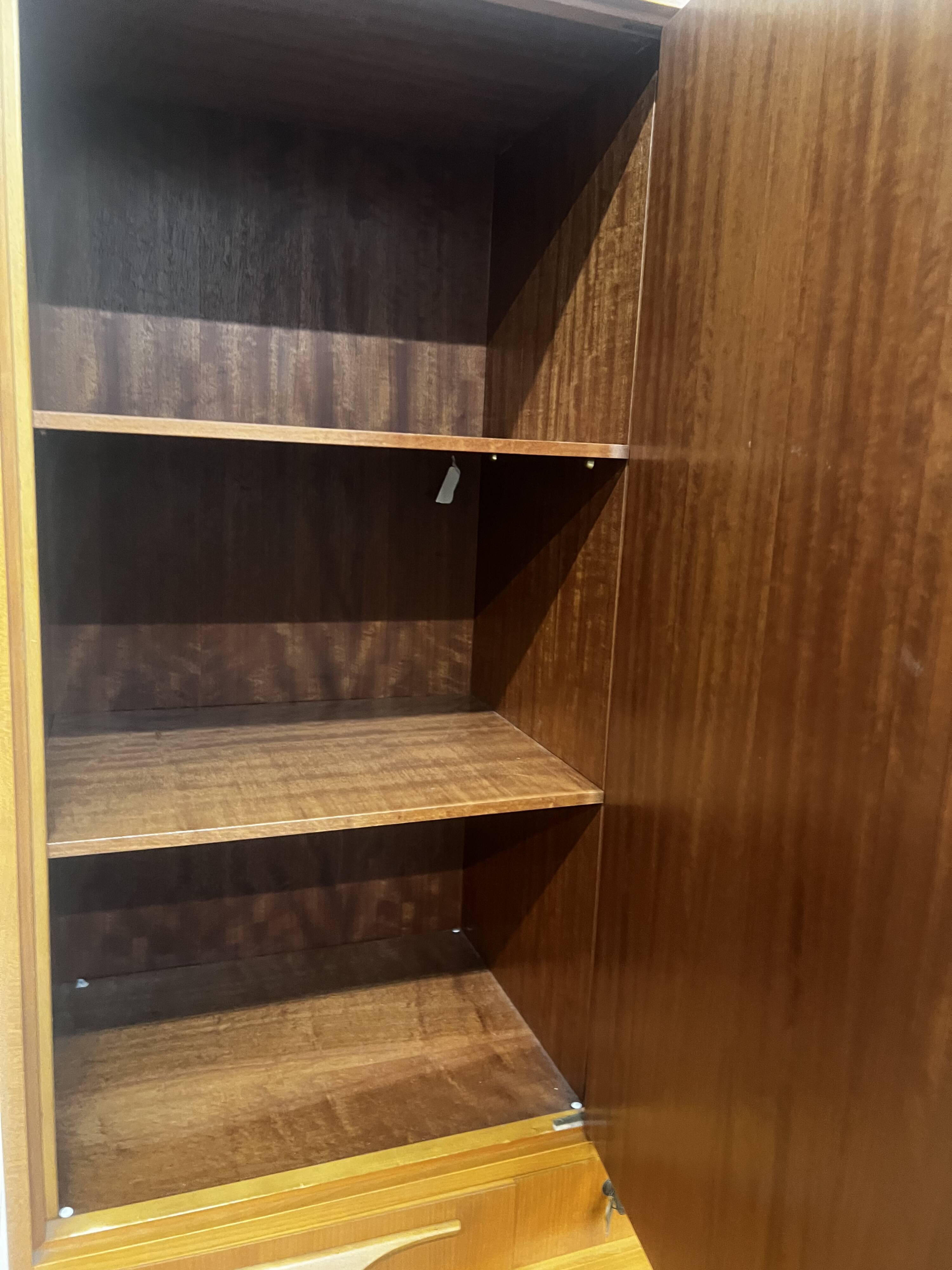 Vintage wooden wardrobe/shelf with mirror doors.
