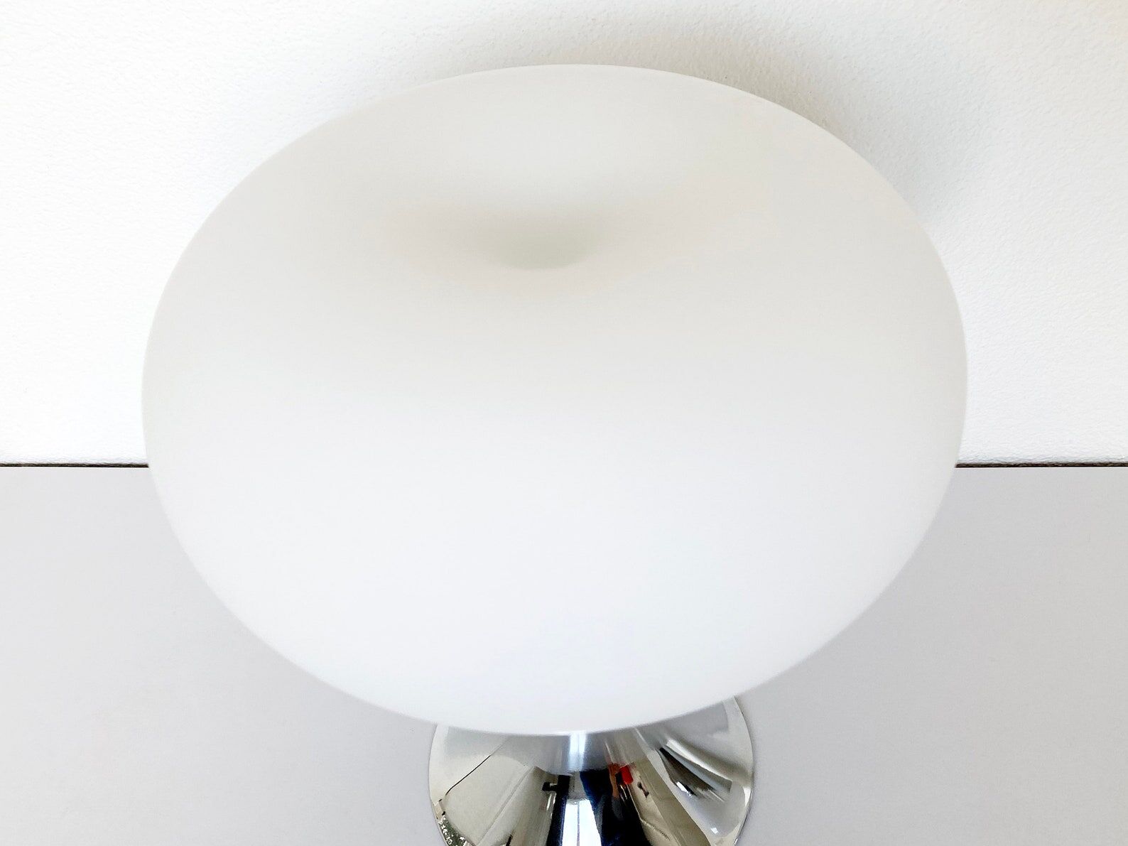 Vintage Mushroom Table Lamp, Chrome & White glass, Donut