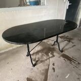 Tropical green granite table in wrought iron