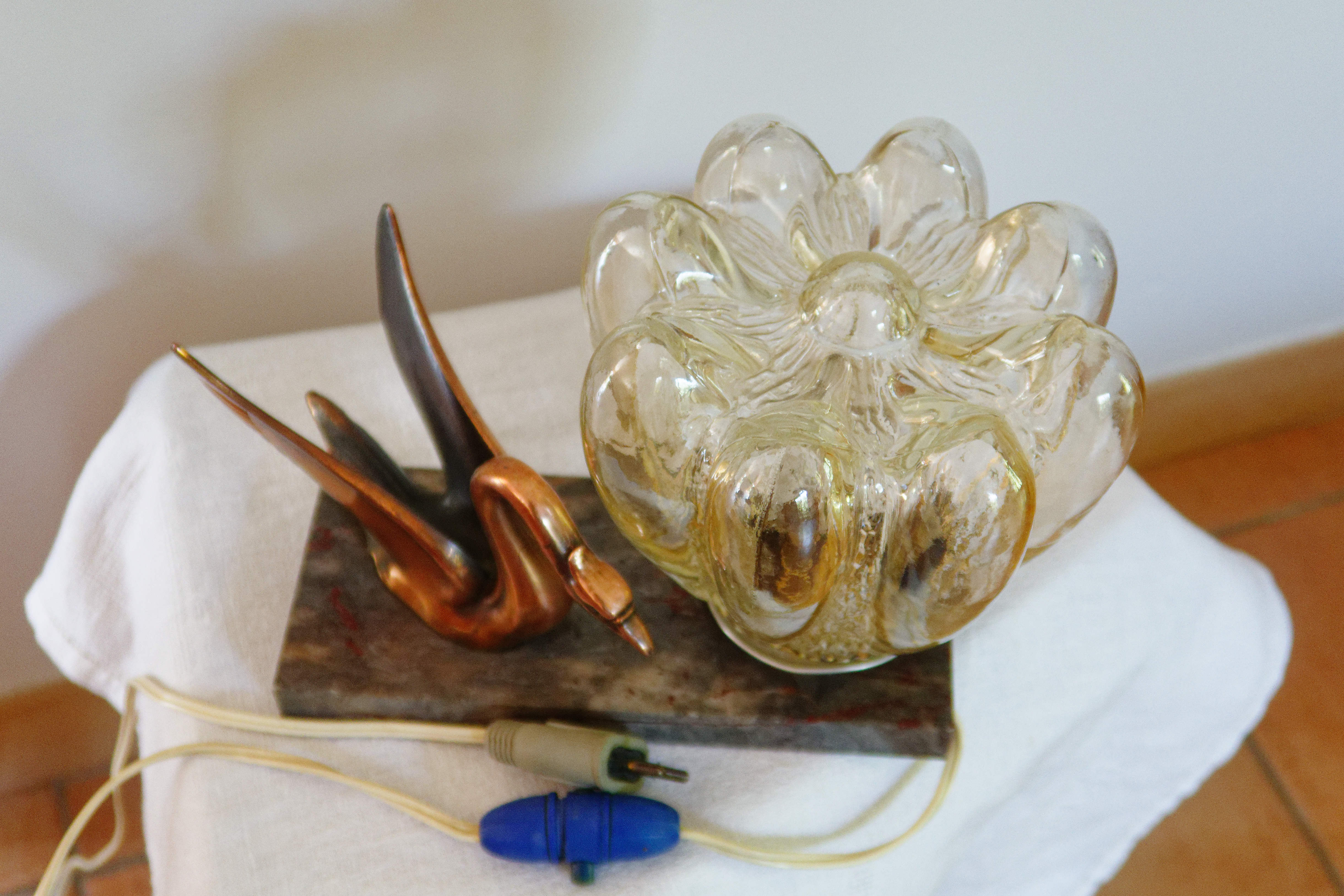 bedside lamp art deco marble, swan glass in regulated