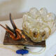 bedside lamp art deco marble, swan glass in regulated