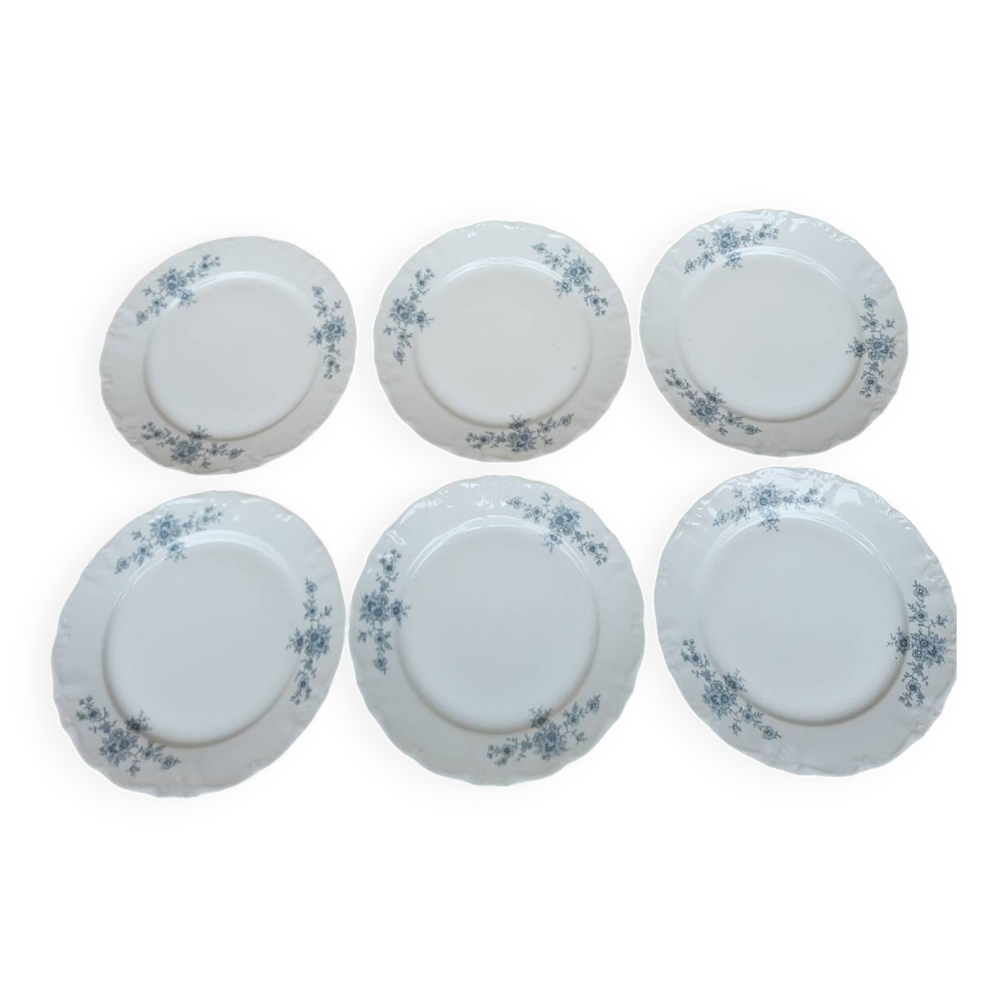 Set of 6 Bavarian porcelain flat plates Germany Winterling forget-me-not decor.