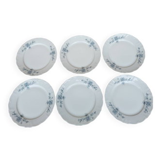 Set of 6 Bavarian porcelain flat plates Germany Winterling forget-me-not decor.