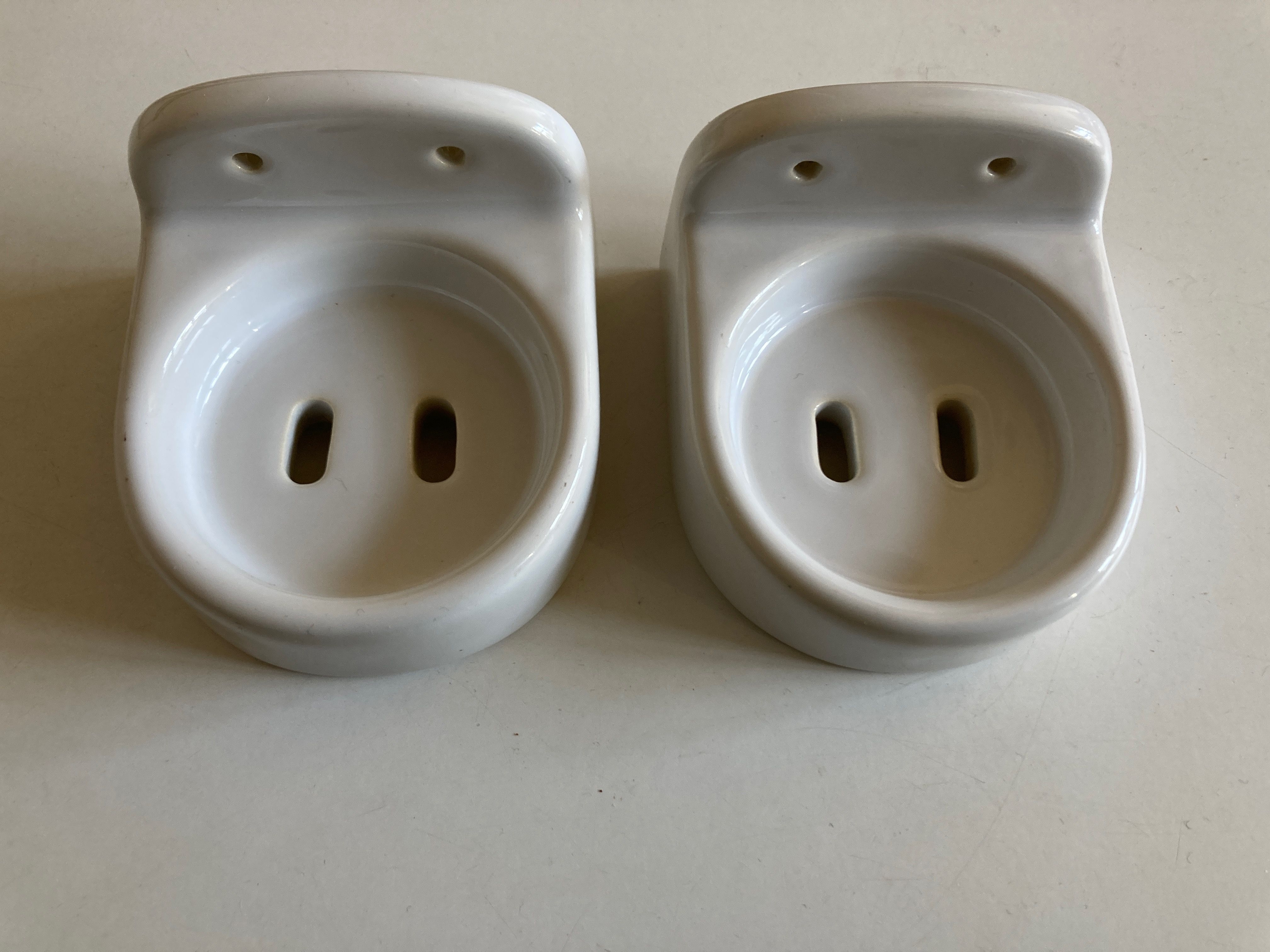 Pair of white porcelain bathroom shelves 1950