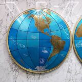 Impressive pair of two giant modern wall globes, world map, diameter 95 inches, 1950s.
