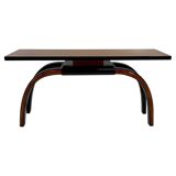Italian 1940s Art Deco Console in Black Lacquer, Walnut and Maple Burl