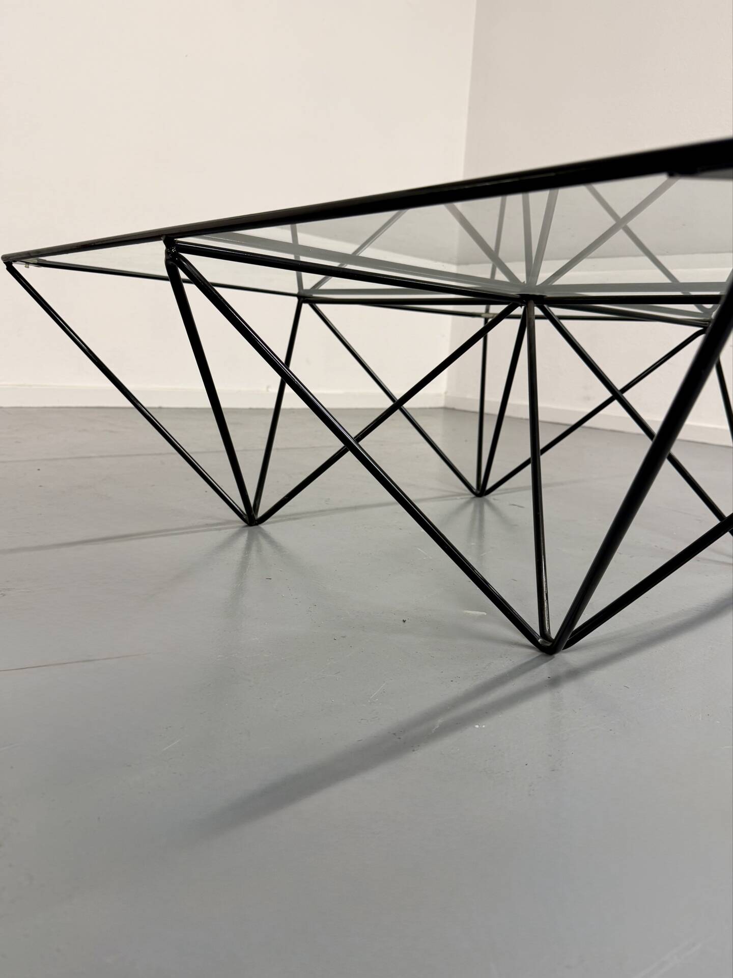 Vintage 1980s Italian architectural design metal coffee table.