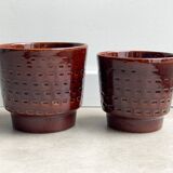 Set of 2 vintage planters - brown ceramic