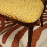 Ensemble de 4 chaises de salle à manger de style art déco en bois de chêne marron chocolat avec revêtement géométrique