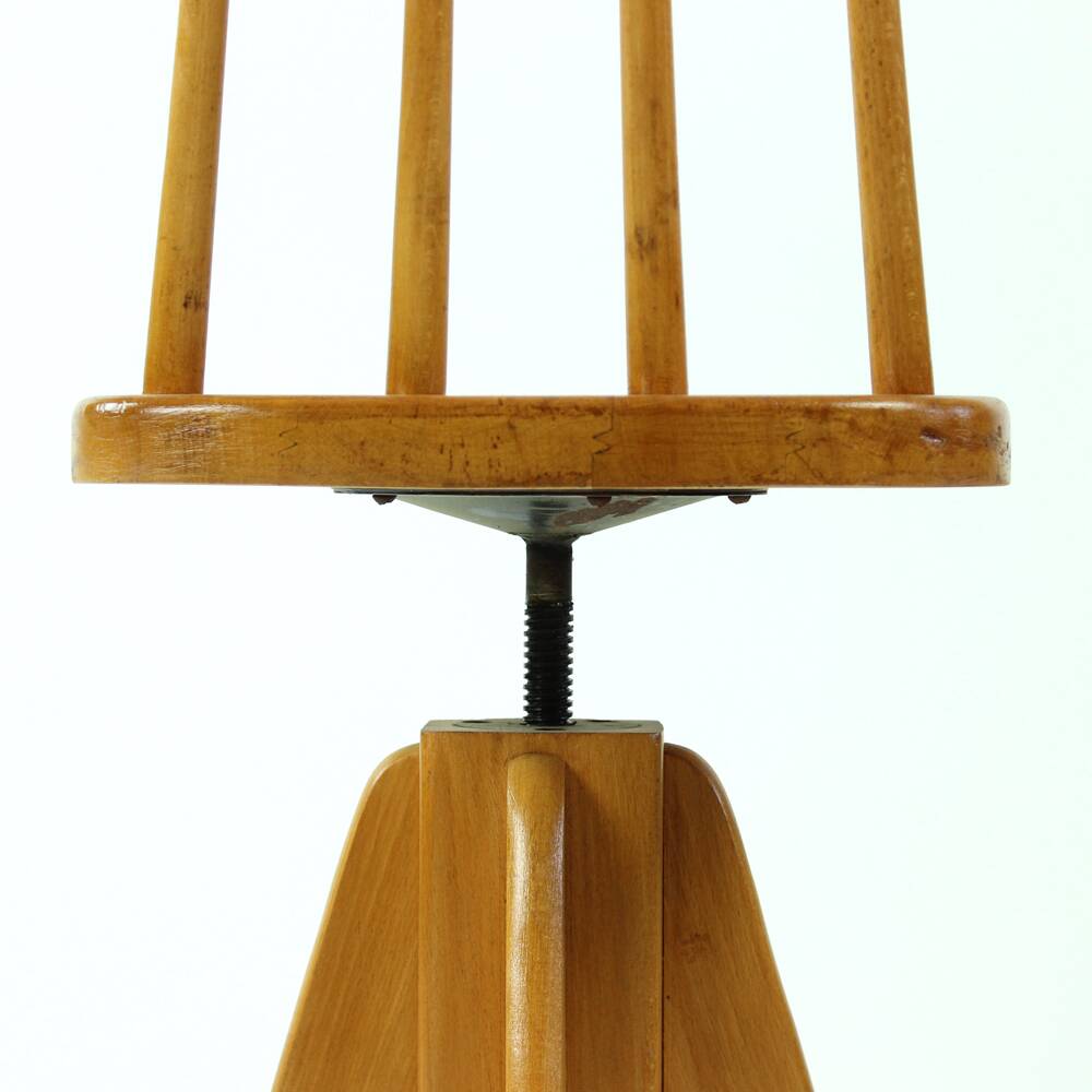 Midcentury Piano Swivel Stool With Backrest, Czechoslovakia 1960s