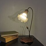 Water lily lamp in brass and glass paste, art nouveau style.